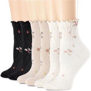 Womens Ruffle Crew Socks Vintage Patterned Ankle Casual Fashion Dress Sock Cute